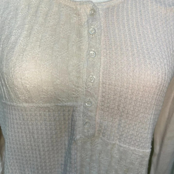 Saturday Sunday by ANTHROPOLOGIE Mixed Media Waffle Knit Henley Top - size small - Picture 3 of 5